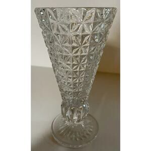 Footed Vase Princess House Glass Vase Diamond cut 8 inches 4 inches at mouth